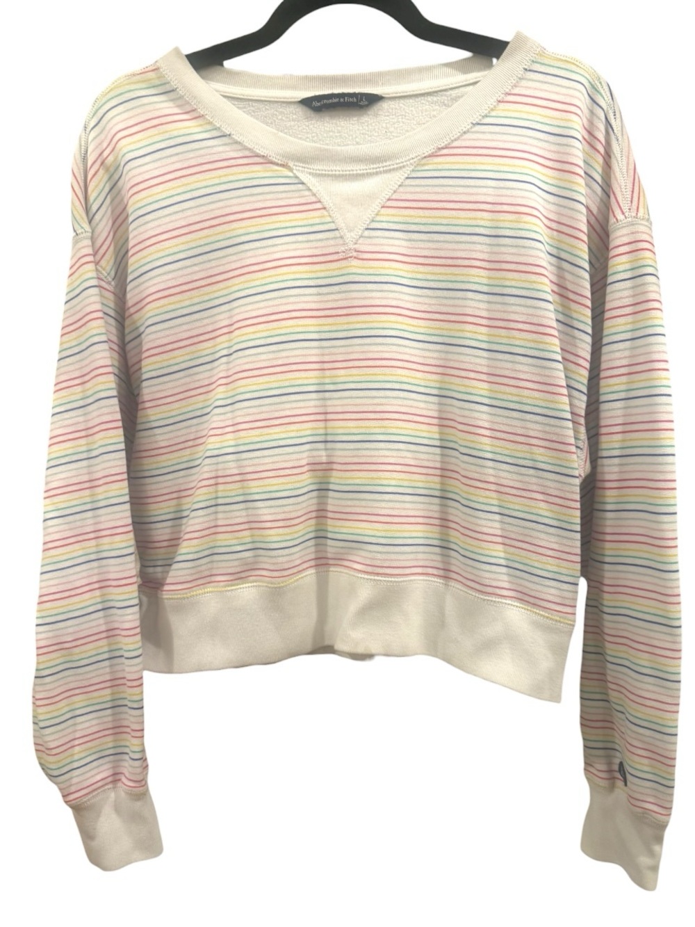 Abercrombie & Fitch A&F Womens Cropped Crewneck Rainbow Stripe Sweatshirt Size L